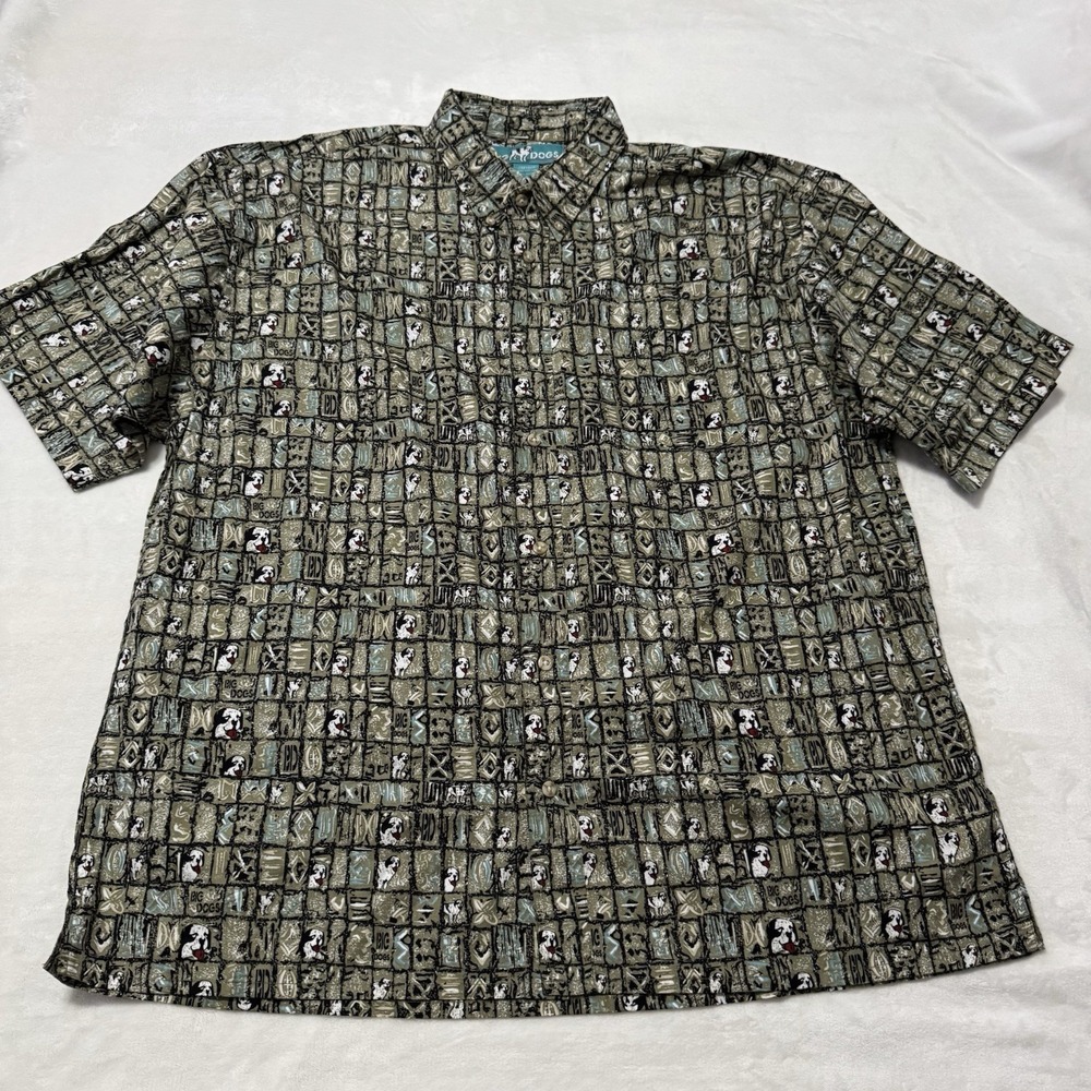 Big Dogs Hawaiian Camp Shirt Mens 2XL Dog Print Button Up Cotton Retro USA